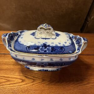 Flow Blue China Ford and Sons (Burslem) England Rectangle covered bowl NICE!